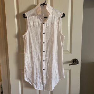 POWHA White Linen Sleeveless Button Down